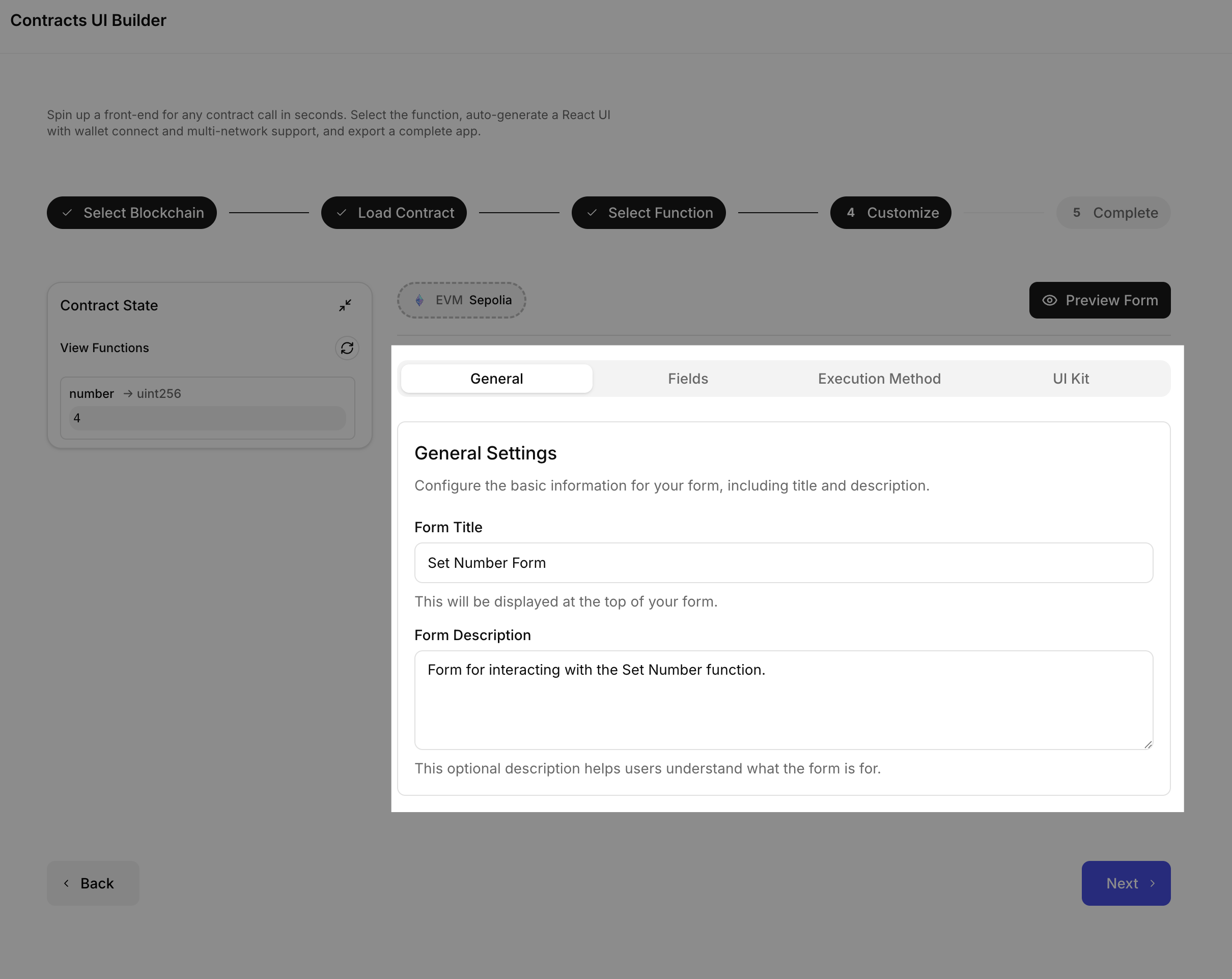 Quickstart customize form